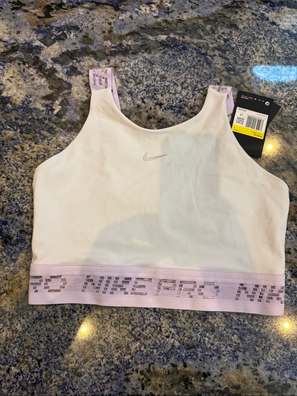 Nike White Sports Bra with Light Purple Strappy Elastic. Unique and cool design